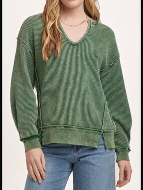 Free People We The Free Buttercup Thermal Top Waffle Knit Boho Oversized Sz XS